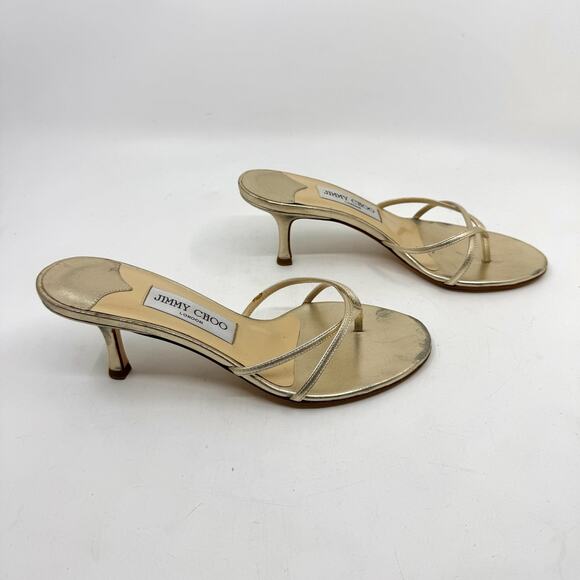 Vintage Y2K JIMMY CHOO ‘Nimbus’ Gold Metallic Kitten Heels - Picture 2 of 11